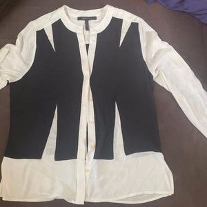 bcbg black and white long sleeve blouse